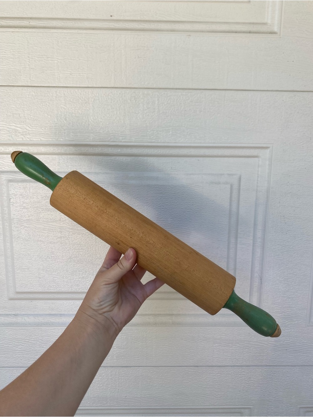 Vintage Wooden Rolling Pin with Mint Green Handles